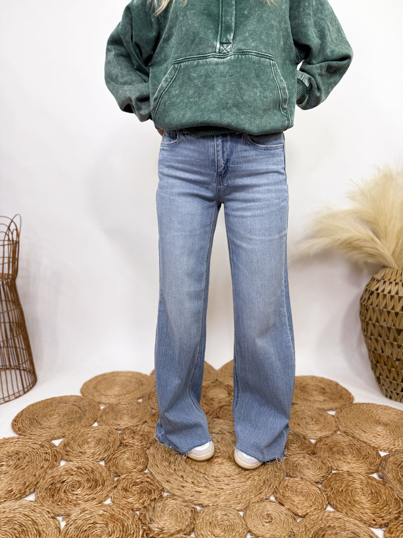 Poprock raw hem wide leg comfort stretch jeans by Vervet by Flying Monkey