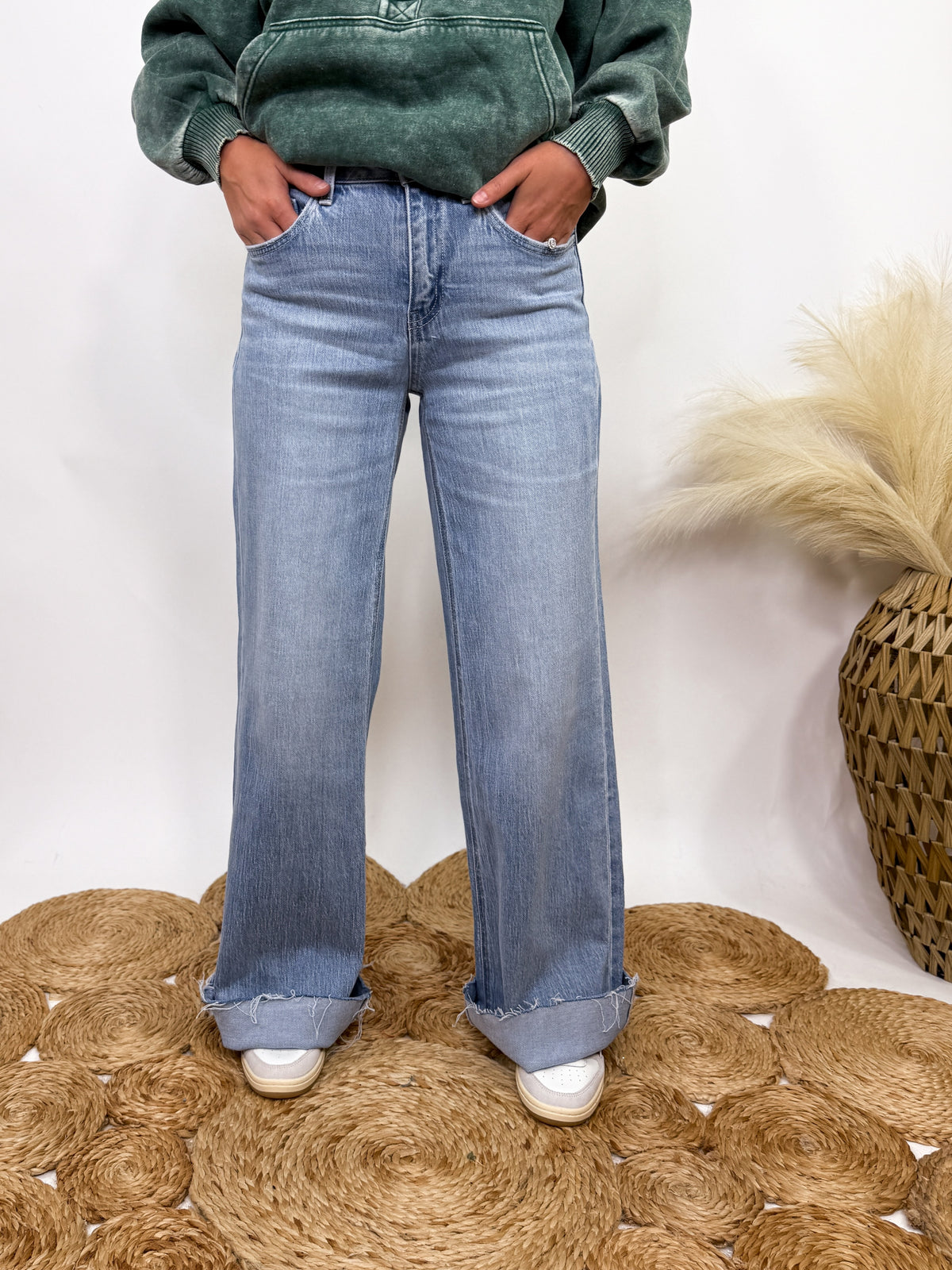 Poprock raw hem wide leg comfort stretch jeans by Vervet by Flying Monkey