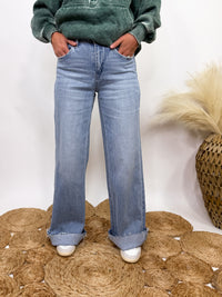 Poprock raw hem wide leg comfort stretch jeans by Vervet by Flying Monkey