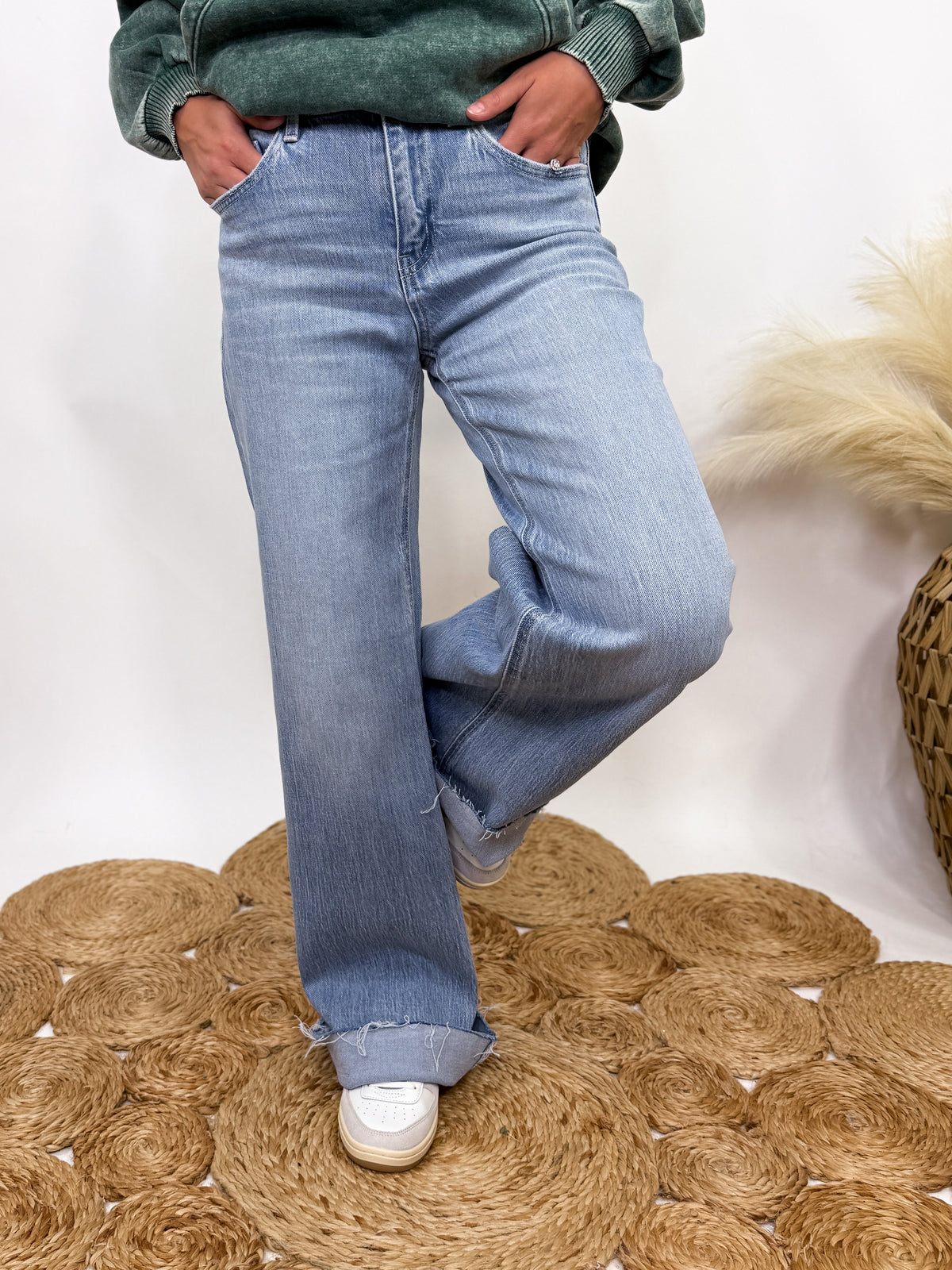 Poprock raw hem wide leg comfort stretch jeans by Vervet by Flying Monkey