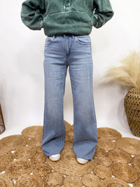 Poprock raw hem wide leg comfort stretch jeans by Vervet by Flying Monkey