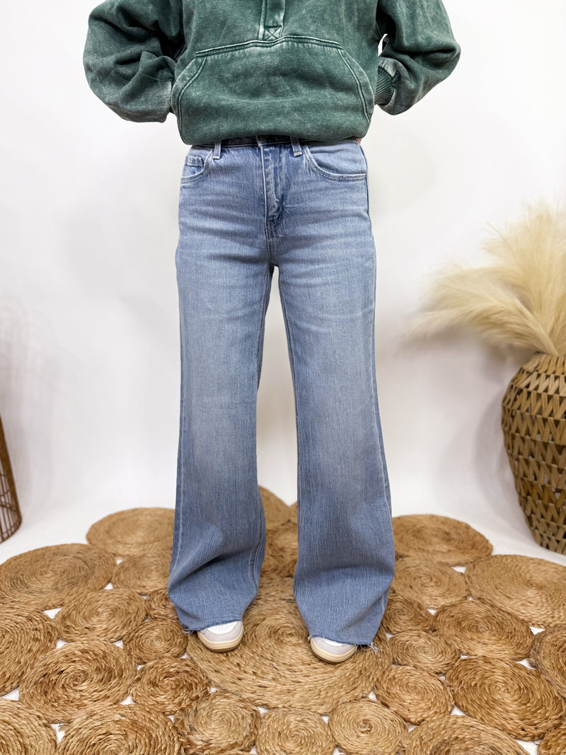 Poprock raw hem wide leg comfort stretch jeans by Vervet by Flying Monkey