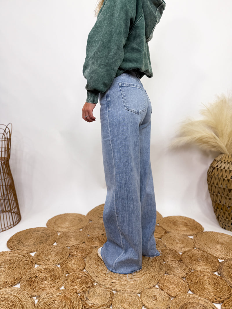 Poprock raw hem wide leg comfort stretch jeans by Vervet by Flying Monkey