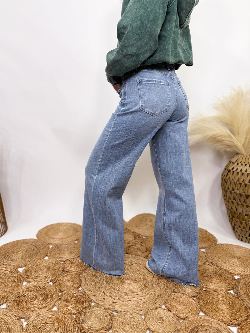 Poprock raw hem wide leg comfort stretch jeans by Vervet by Flying Monkey
