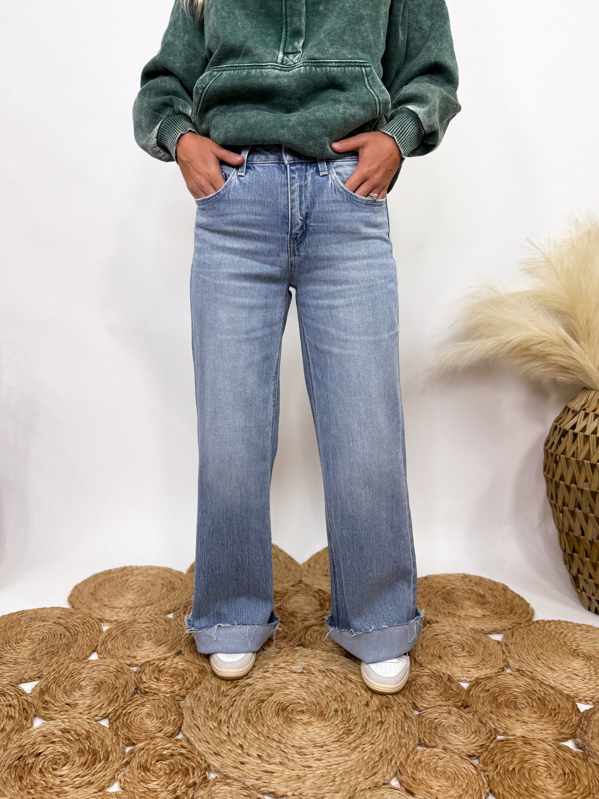 Poprock raw hem wide leg comfort stretch jeans by Vervet by Flying Monkey