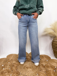 Poprock raw hem wide leg comfort stretch jeans by Vervet by Flying Monkey