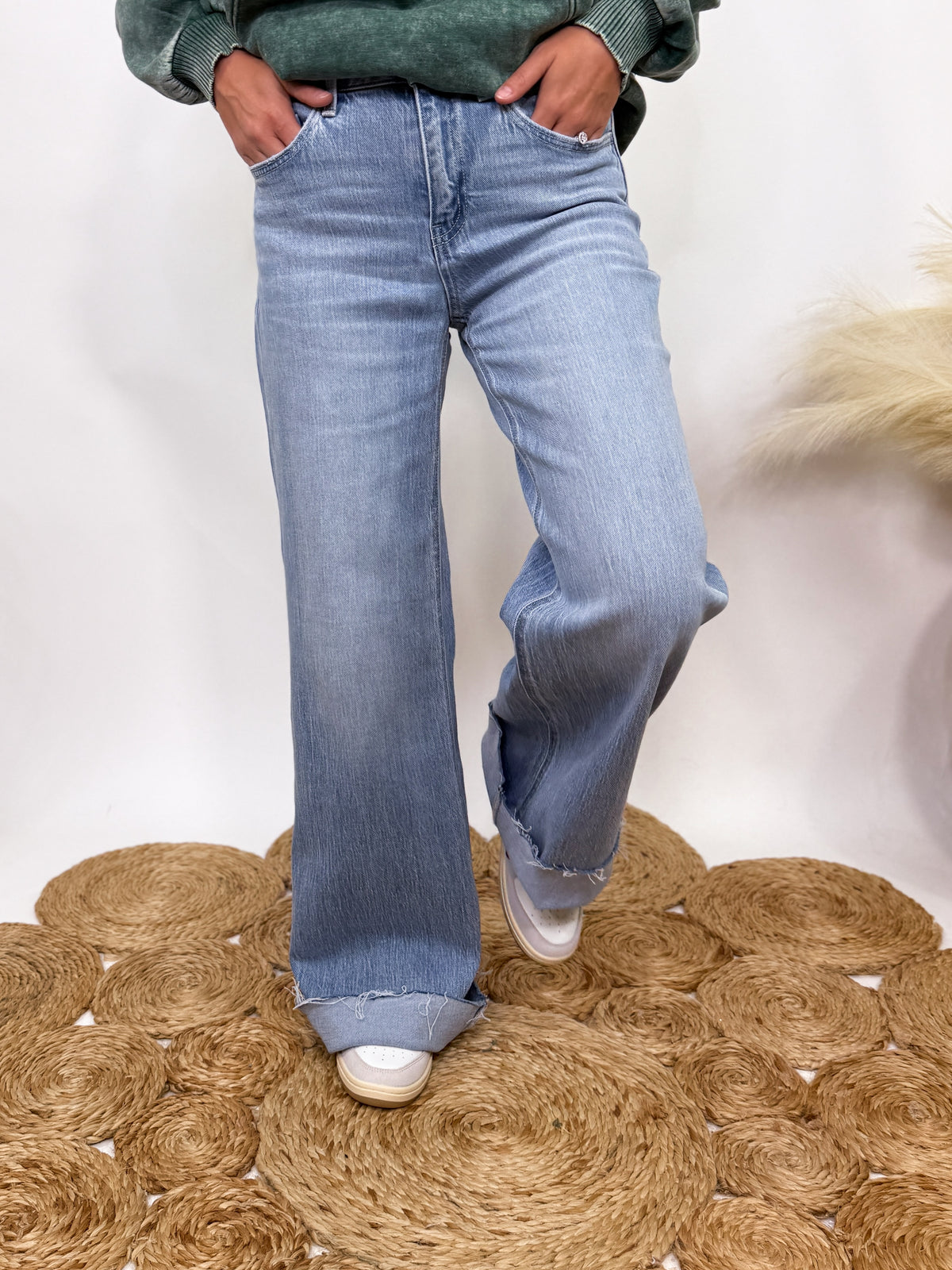 Poprock raw hem wide leg comfort stretch jeans by Vervet by Flying Monkey