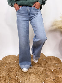 Poprock raw hem wide leg comfort stretch jeans by Vervet by Flying Monkey