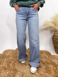 Poprock raw hem wide leg comfort stretch jeans by Vervet by Flying Monkey
