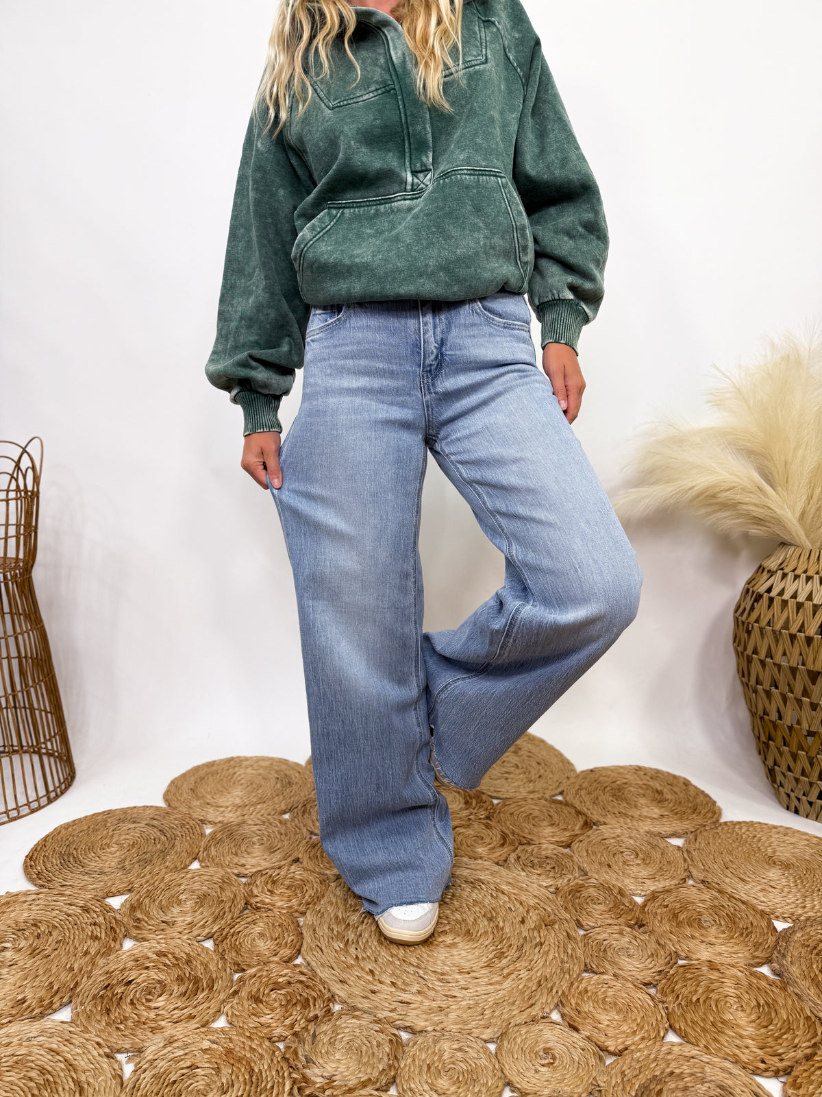 Poprock raw hem wide leg comfort stretch jeans by Vervet by Flying Monkey