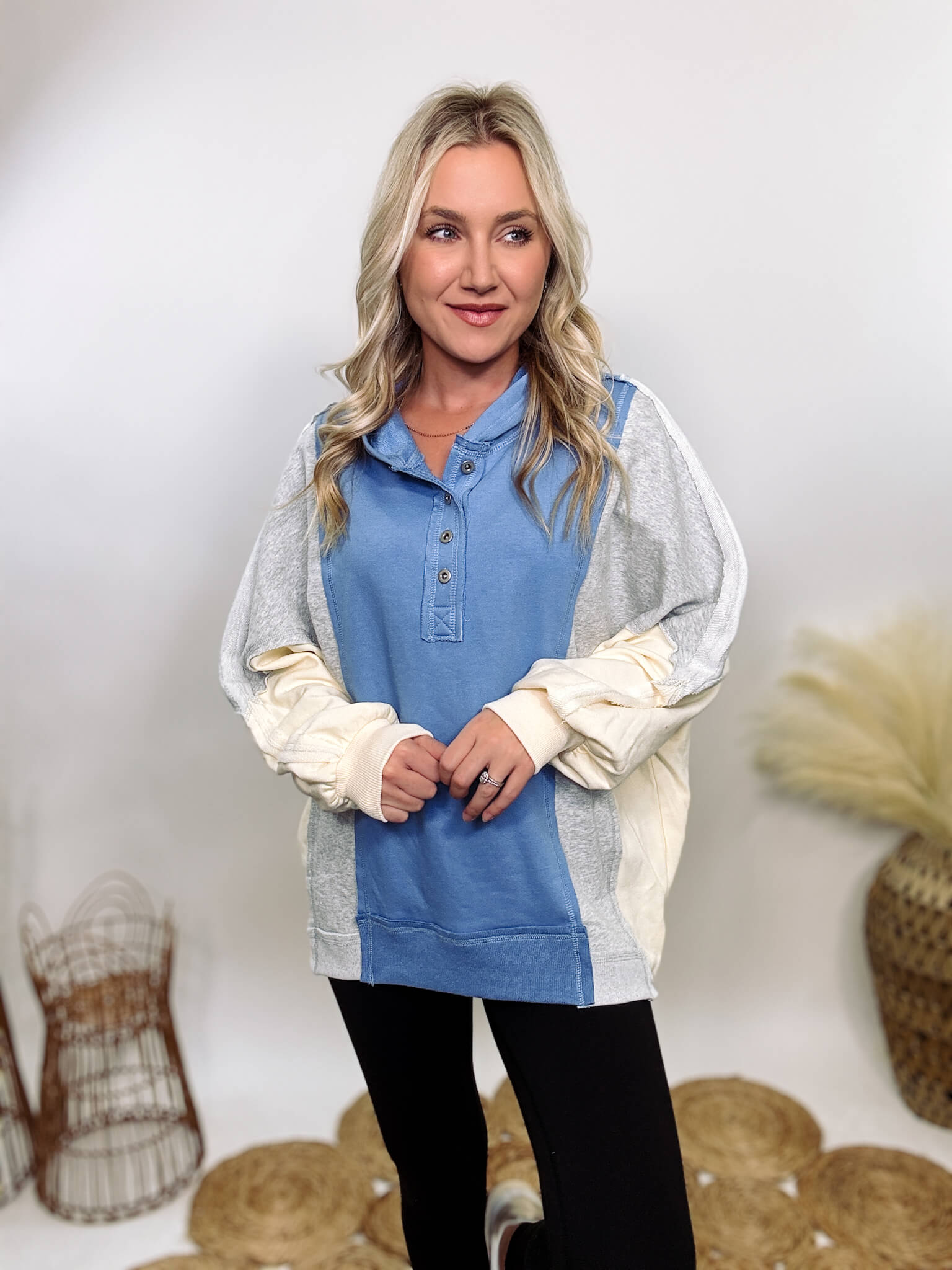 Half blue half white hoodie sale