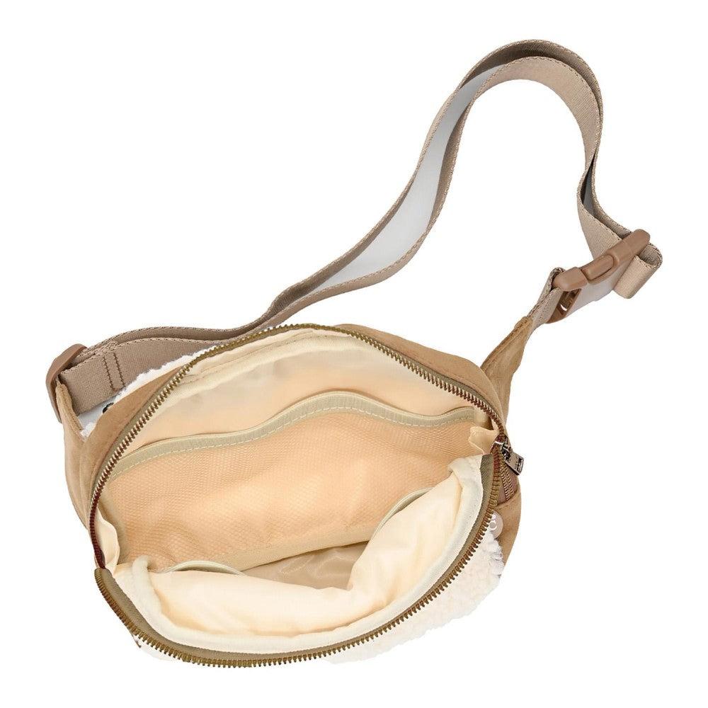C.C. White Sherpa Tan Suede Fanny Pack Bmaes Boutique