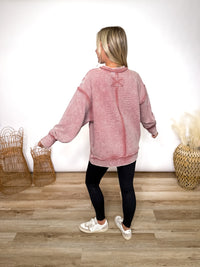 winter rose acid washed oversized cotton pullover with exposed seam details