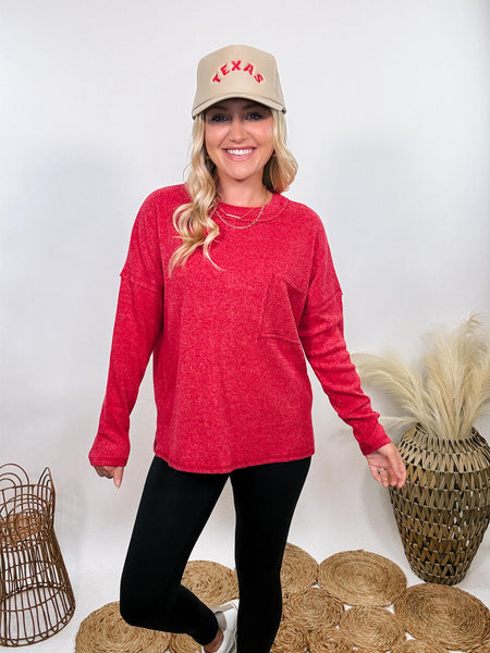 Red Ribbed Brushed Melange Hacci Sweater Bmaes Boutique