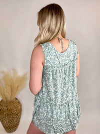 Floral Print Ruffle Tank Top in Light Sage