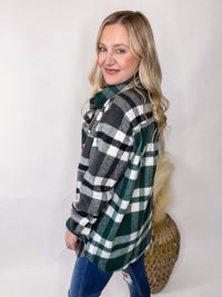 Green and Black Plaid Colorblock Oversized Shacket