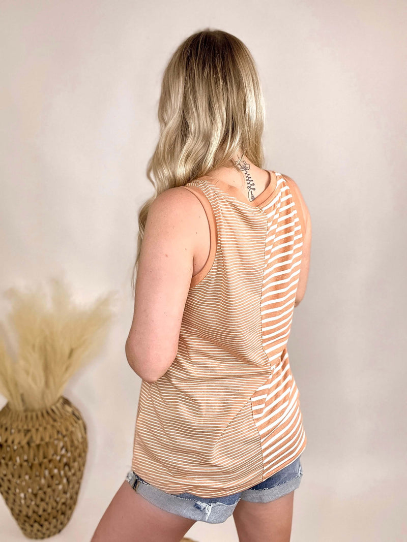 Peach Mix Matched Stripes Tank Top Relaxed Fit True to Size 100% Cotton