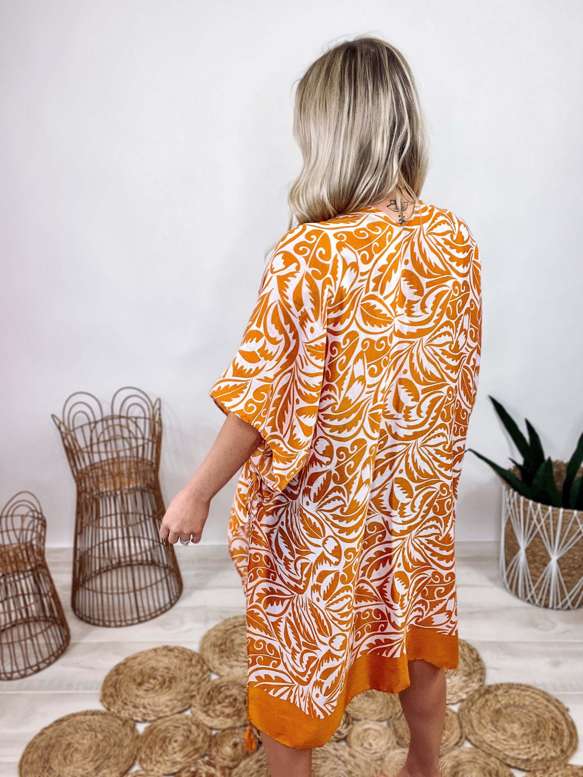 Mustard Paisley Print Kimono With Tassel Fringe