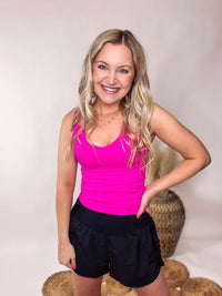 Neon Hot Pink Stretchy V-Neck Seamless Layering Tank Top