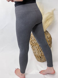 Ribbed Seamless High Waisted Leggings with Contrast Knees in Grey