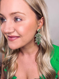 Tropical Green Seed Bead Vine Drop Earrings